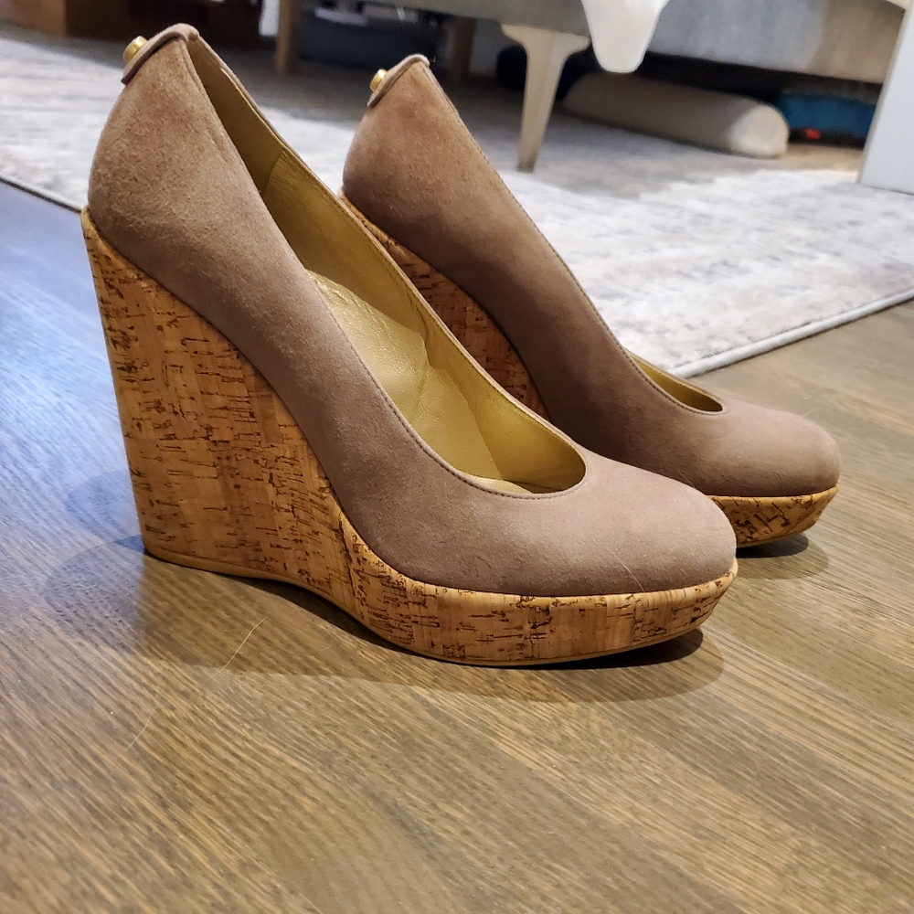 Stuart Weitzman Corkswoon Wedges Beige Suede